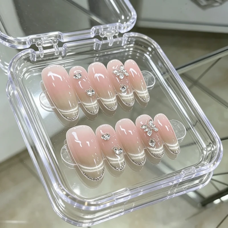 Elegant Press-On Nail Art Set with Floral and Gemstone Accents Stornfield
