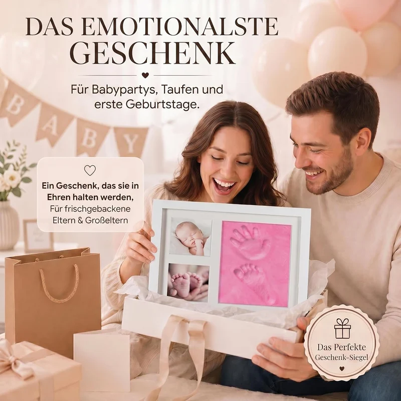 Baby Handabdruck-Set & Bilderrahmen zur Geburt & Taufe