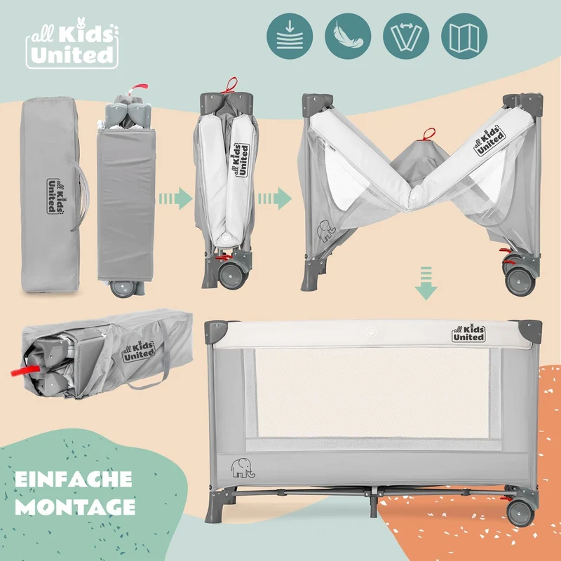 Baby Reisebett mit Wickelauflage & Mobile - Faltbar & Kompakt