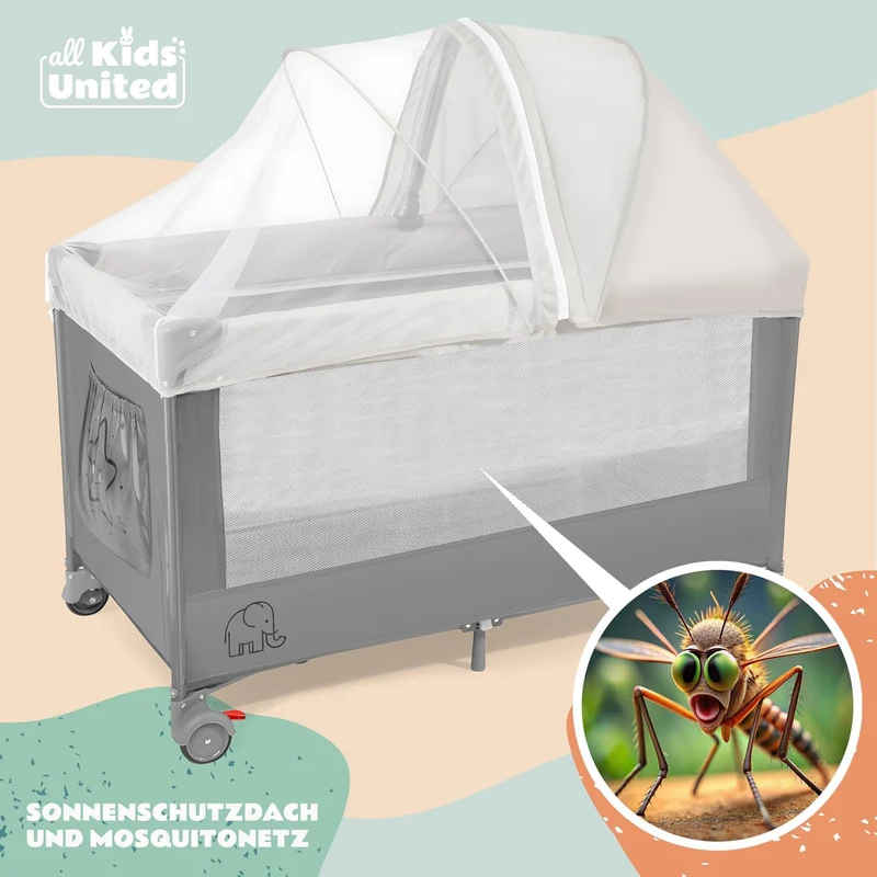 Baby Reisebett mit Wickelauflage & Mobile - Faltbar & Kompakt