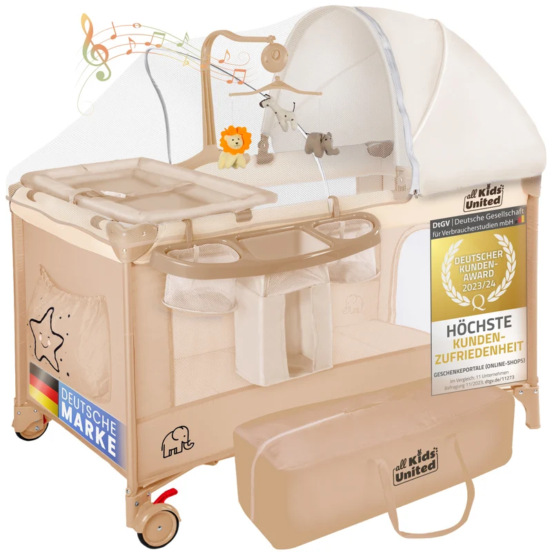 Baby Reisebett mit Wickelauflage & Mobile - Faltbar & Kompakt