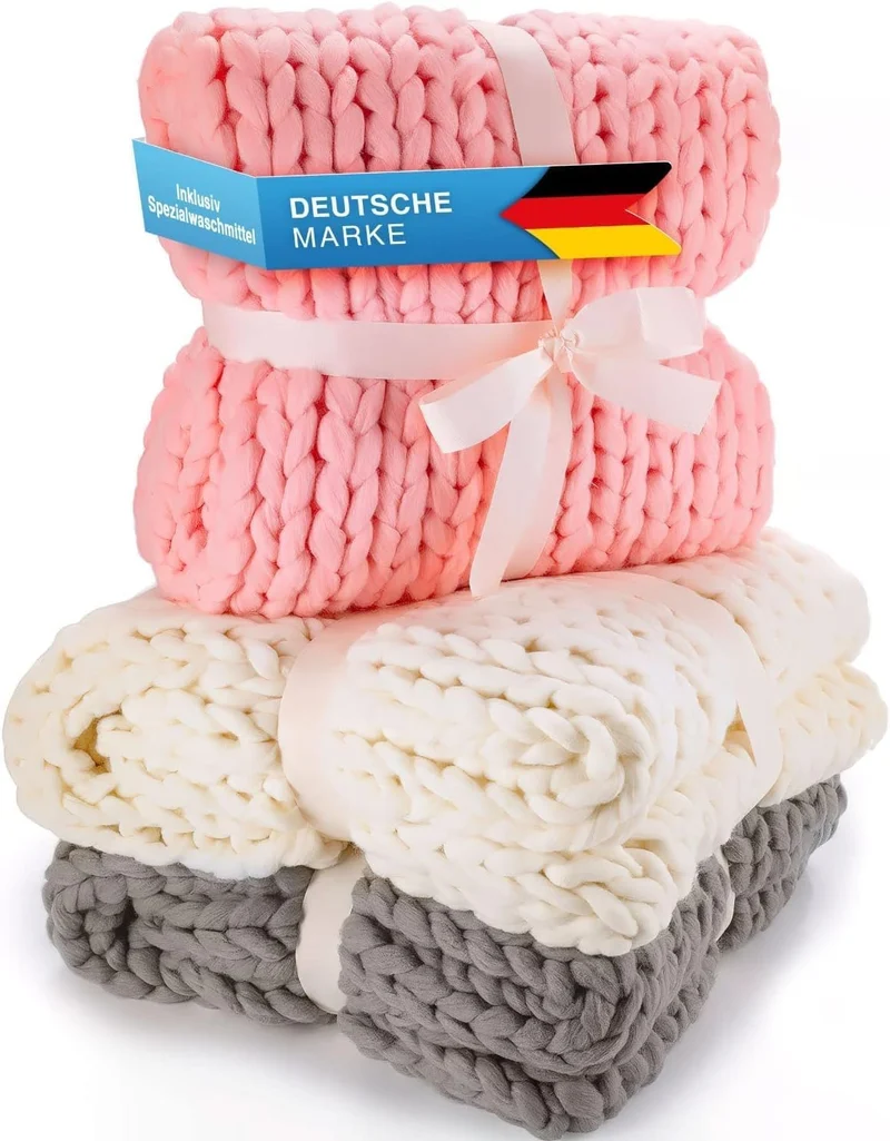 Strickdecke Pink - Grob gestrickte Kuscheldecke 180x120 cm