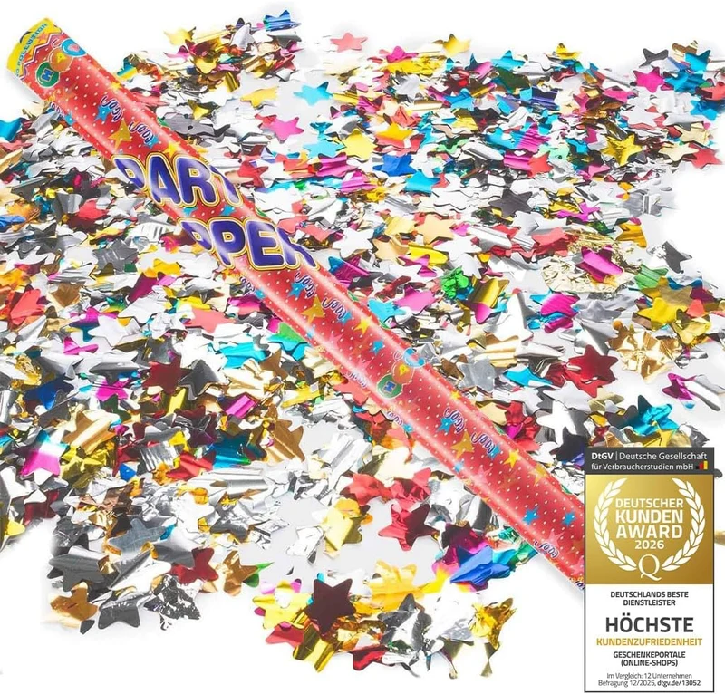 10x Konfettikanone XXL 100 cm – Bunte Sterne Party Popper
