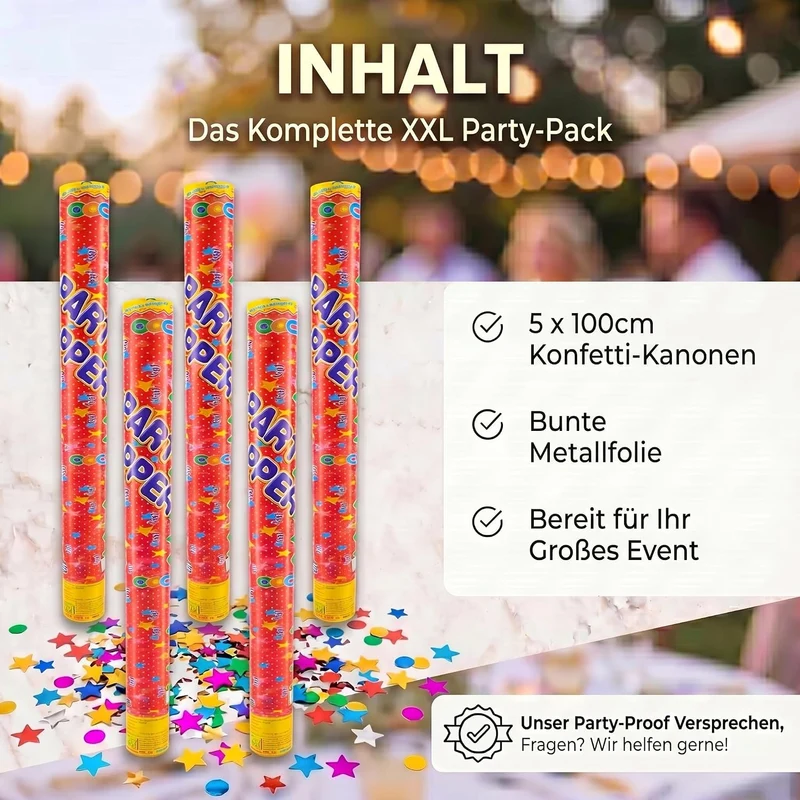 10x Konfettikanone XXL 100 cm – Bunte Sterne Party Popper