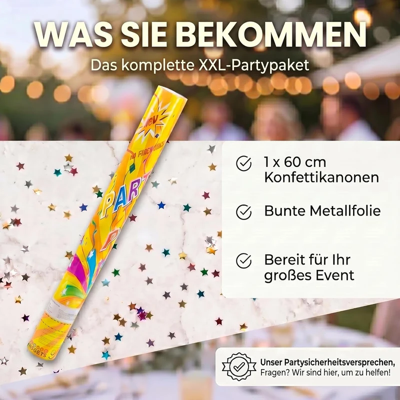 Konfettikanone XXL 60cm Gold Metallic - Party-Shooter für Events