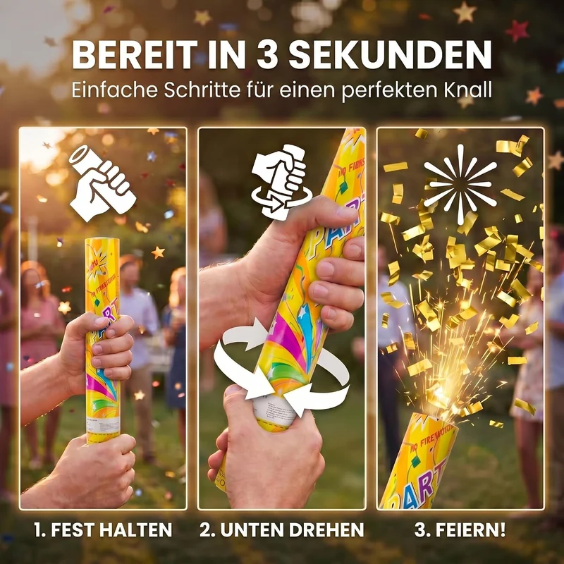 Konfettikanone XXL 60cm Gold Metallic - Party-Shooter für Events