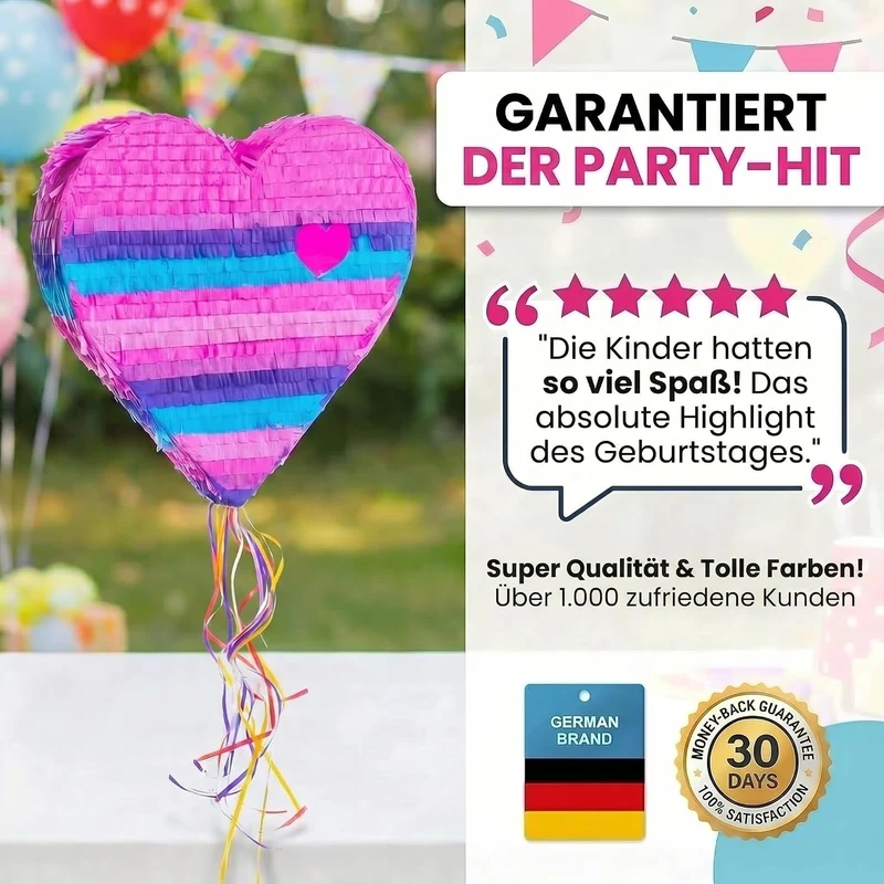 Herz-Pinata zum Befüllen - Party-Deko & Geburtstags-Highlight