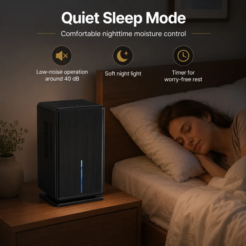 Kompakter 3L Luftentfeuchter für Zuhause | Leiser Raumentfeuchter mit Timer, Schlafmodus, Auto-Abschaltung und LED-Licht