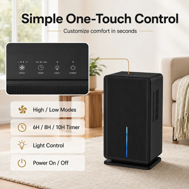 Kompakter 3L Luftentfeuchter für Zuhause | Leiser Raumentfeuchter mit Timer, Schlafmodus, Auto-Abschaltung und LED-Licht