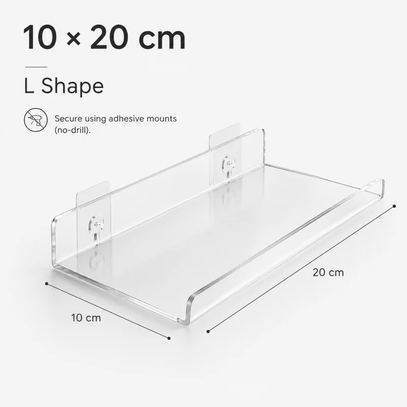 Selbstklebendes Acryl Wandregal ohne Bohren U oder L Form Wandablage in mehreren Farben und Größen