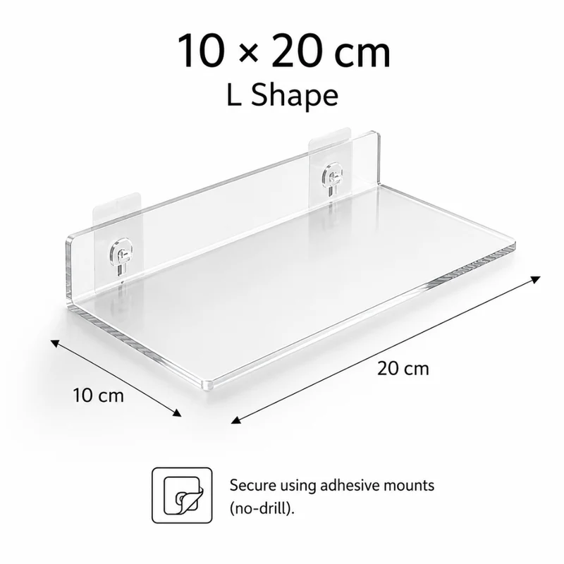 Selbstklebendes Acryl Wandregal ohne Bohren U oder L Form Wandablage in mehreren Farben und Größen