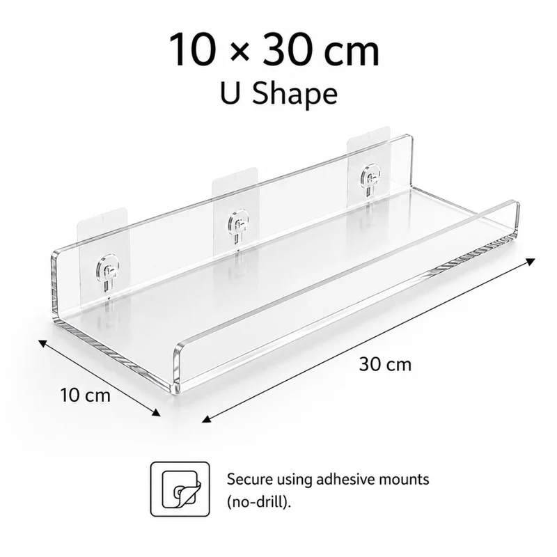 Selbstklebendes Acryl Wandregal ohne Bohren U oder L Form Wandablage in mehreren Farben und Größen