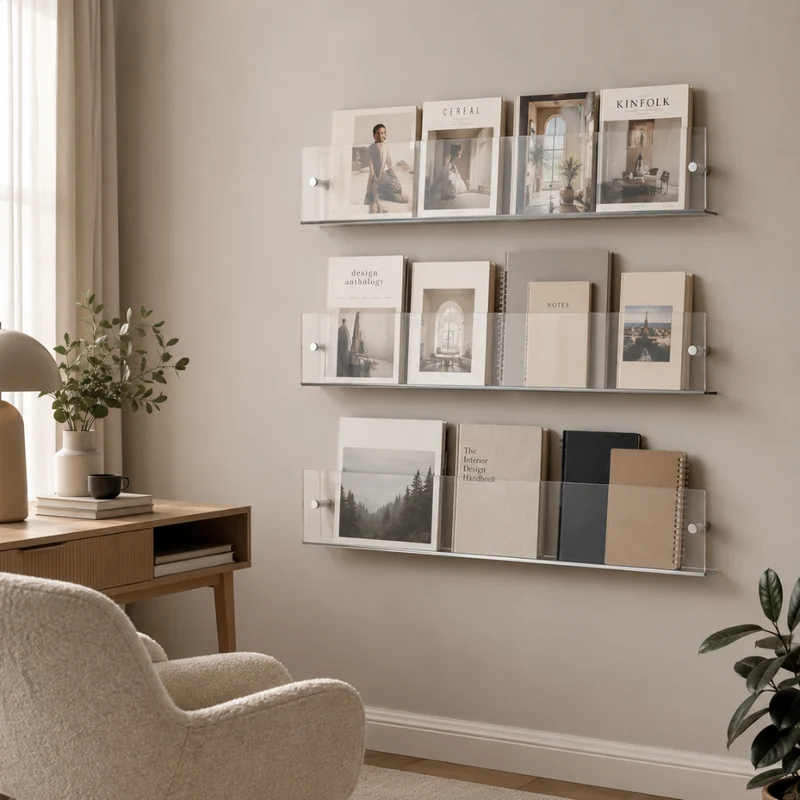 Transparentes Wandregal aus Kunststoff Wandmontierter Prospekthalter für Bücher Zeitschriften Magazine Büro Zuhause