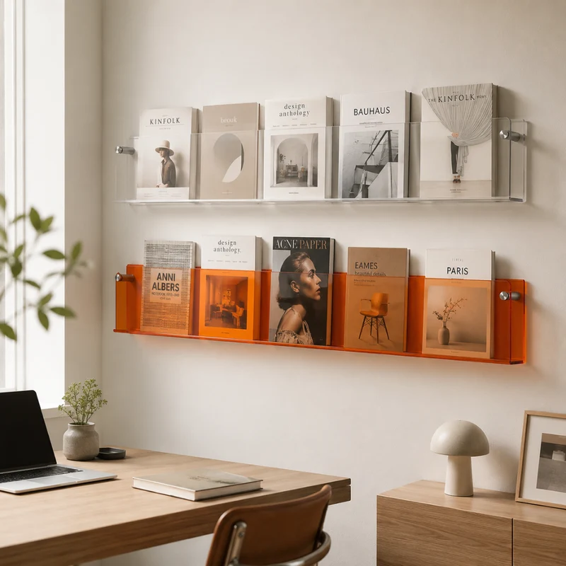 Transparentes Wandregal aus Kunststoff Wandmontierter Prospekthalter für Bücher Zeitschriften Magazine Büro Zuhause