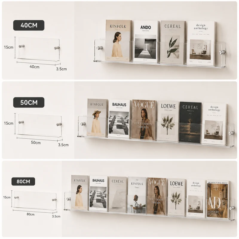 Transparentes Wandregal aus Kunststoff Wandmontierter Prospekthalter für Bücher Zeitschriften Magazine Büro Zuhause