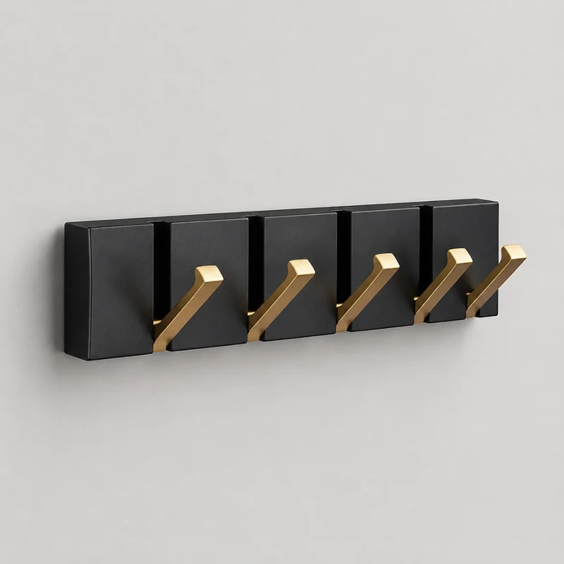 Klappbare Wandgarderobe aus Edelstahl 5 Haken Schwarz Gold für Flur Bad Küche und Eingang