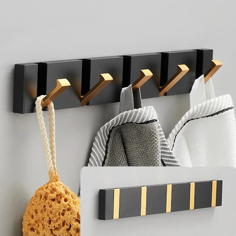 Klappbare Wandgarderobe aus Edelstahl 5 Haken Schwarz Gold für Flur Bad Küche und Eingang