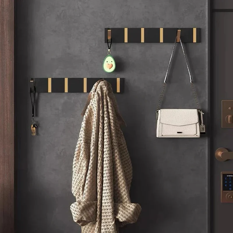 Klappbare Wandgarderobe aus Edelstahl 5 Haken Schwarz Gold für Flur Bad Küche und Eingang