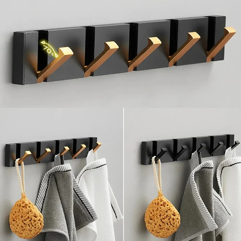 Klappbare Wandgarderobe aus Edelstahl 5 Haken Schwarz Gold für Flur Bad Küche und Eingang