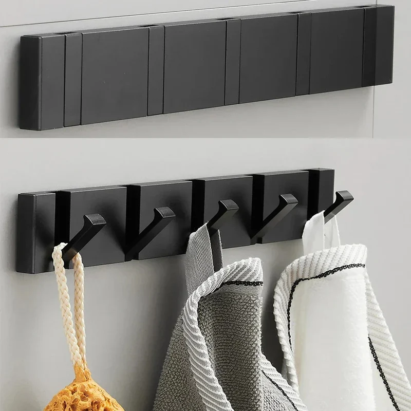 Klappbare Wandgarderobe aus Edelstahl 5 Haken Schwarz Gold für Flur Bad Küche und Eingang