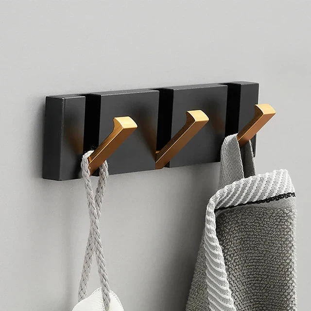 Klappbare Wandgarderobe aus Edelstahl 5 Haken Schwarz Gold für Flur Bad Küche und Eingang