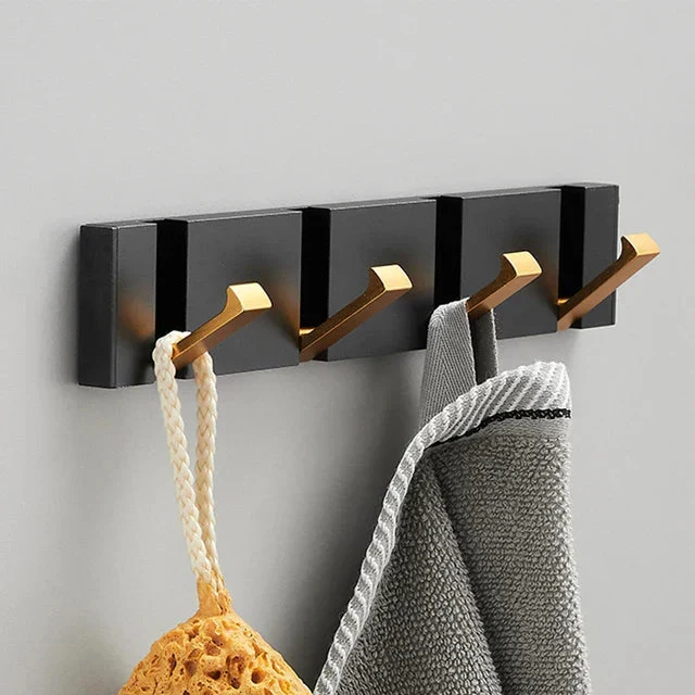 Klappbare Wandgarderobe aus Edelstahl 5 Haken Schwarz Gold für Flur Bad Küche und Eingang