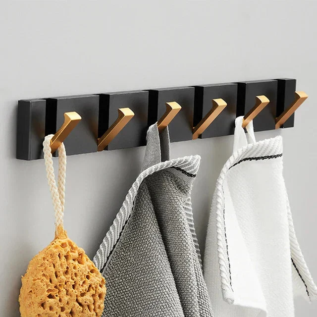 Klappbare Wandgarderobe aus Edelstahl 5 Haken Schwarz Gold für Flur Bad Küche und Eingang