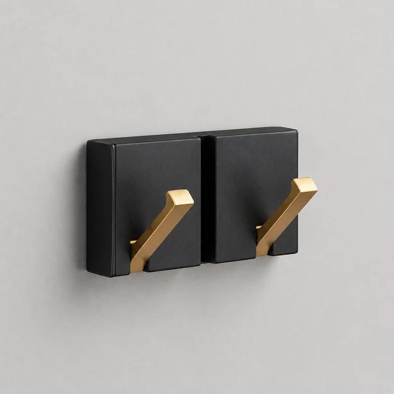 Klappbare Wandgarderobe aus Edelstahl 5 Haken Schwarz Gold für Flur Bad Küche und Eingang
