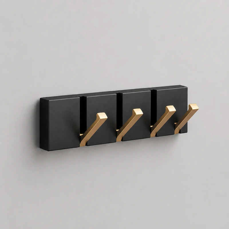 Klappbare Wandgarderobe aus Edelstahl 5 Haken Schwarz Gold für Flur Bad Küche und Eingang