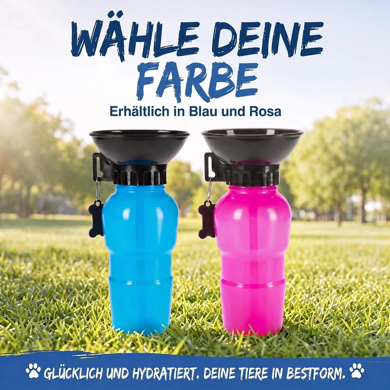 Hunde-Trinkflasche 600ml mit Napf – Auslaufsicher für Unterwegs