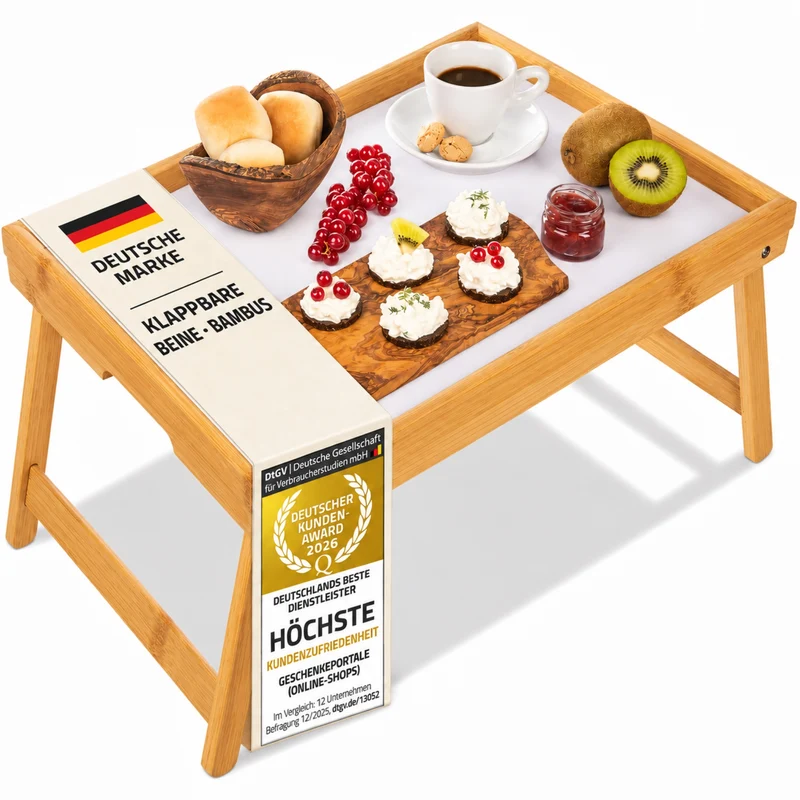Klappbares Serviertablett aus Bambus für Frühstück im Bett