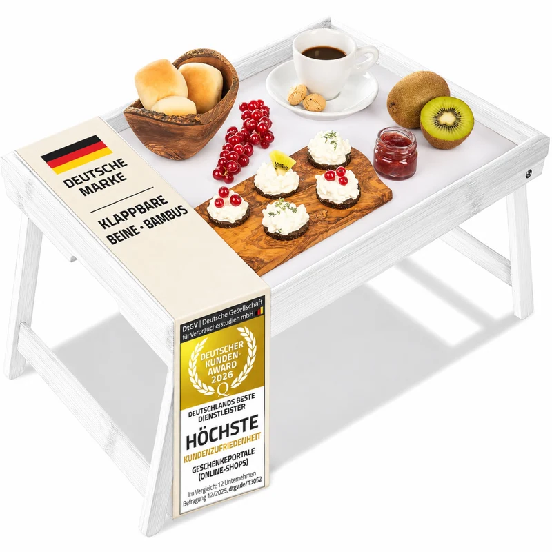 Klappbares Serviertablett aus Bambus für Frühstück im Bett