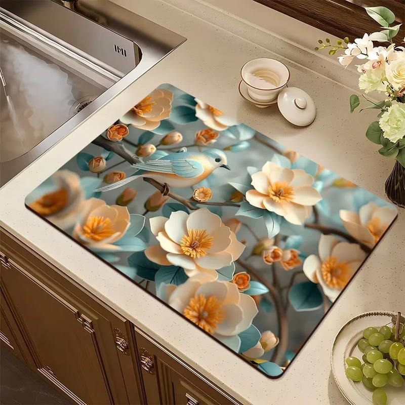 Artistic Floral Design Kitchen Mat Stornfield