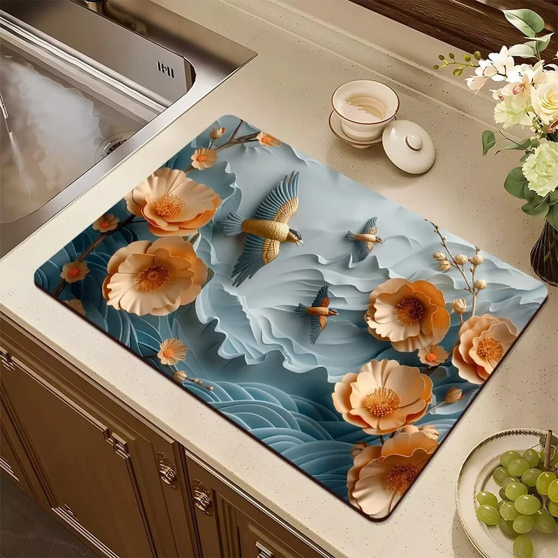 Artistic Floral Design Kitchen Mat Stornfield