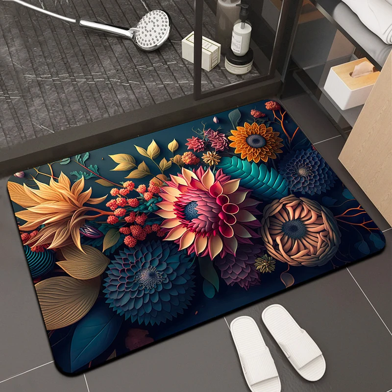 Floral Print Memory Foam Bath Mat Stornfield