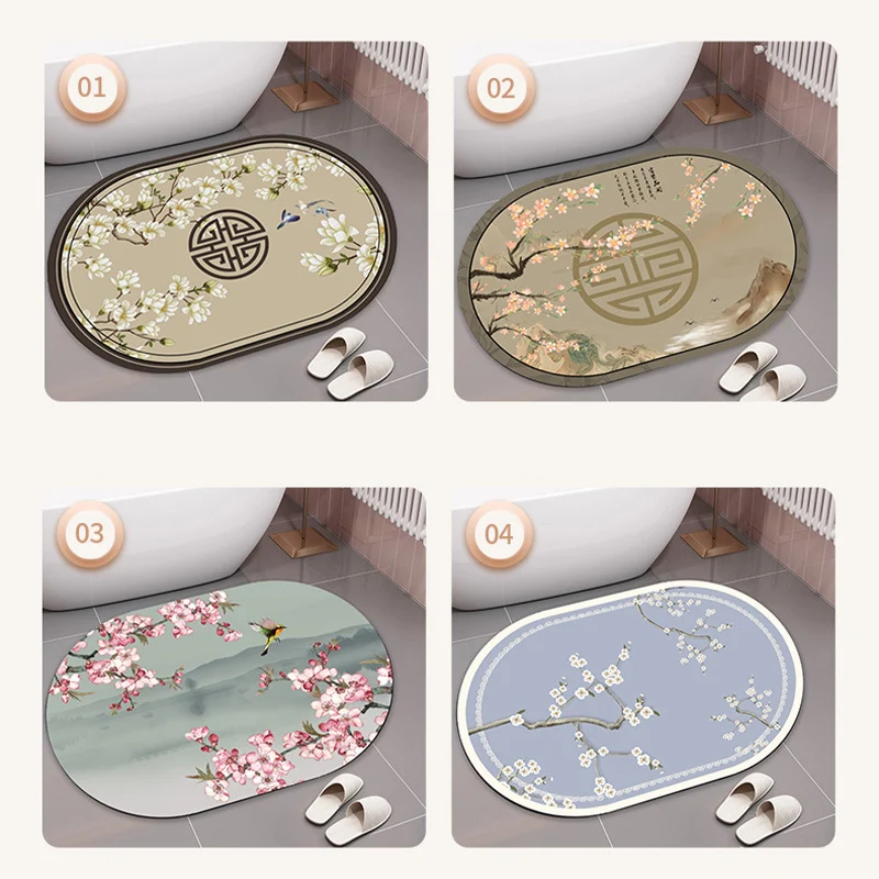 Elegant Floral Print Bath Mat Stornfield