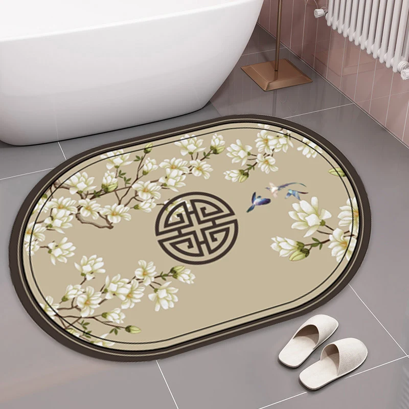 Elegant Floral Print Bath Mat Stornfield