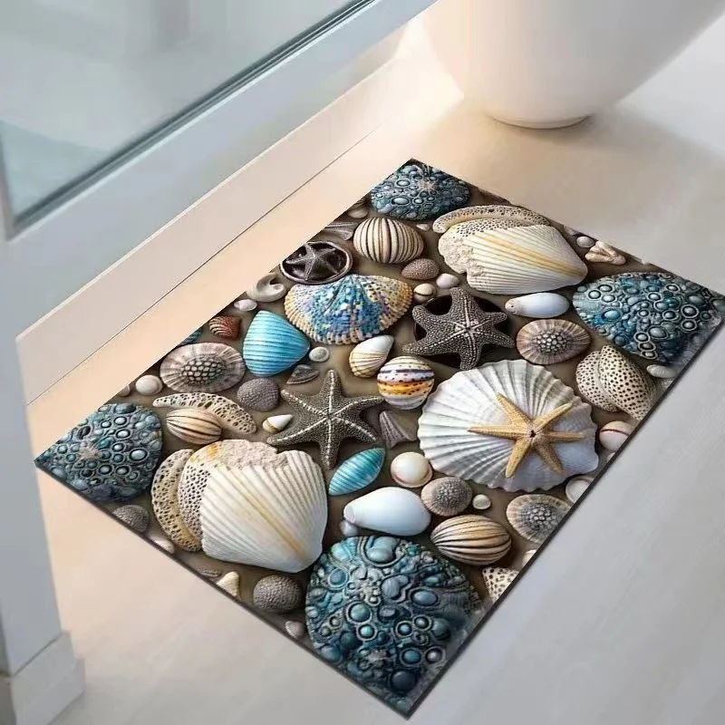 Coastal Seashell Design Bath Mat Stornfield