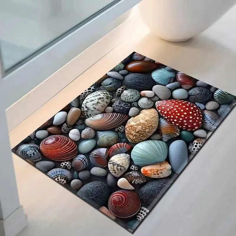 Coastal Seashell Design Bath Mat Stornfield