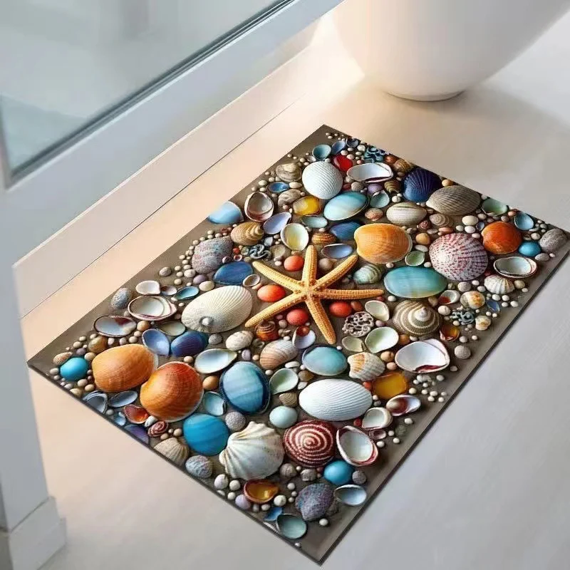Coastal Seashell Design Bath Mat Stornfield