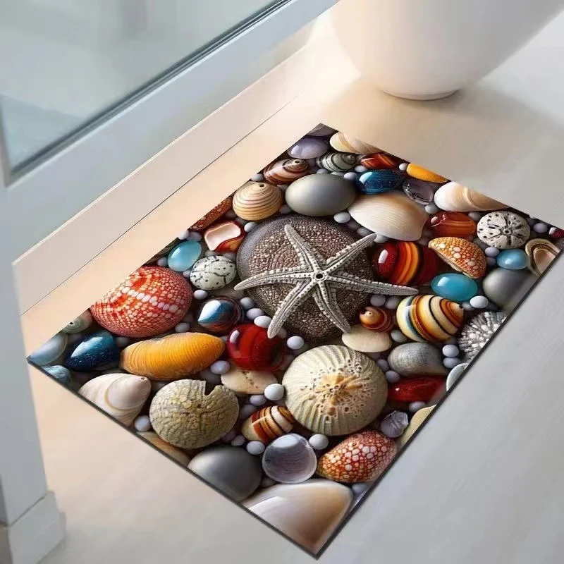 Coastal Seashell Design Bath Mat Stornfield