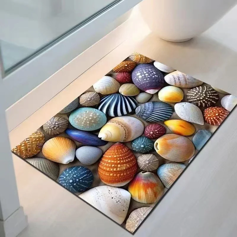 Coastal Seashell Design Bath Mat Stornfield