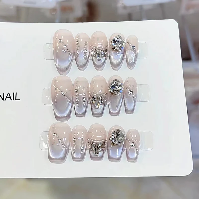 Premium Glossy Press-On Nail Art with Crystal Accents Stornfield
