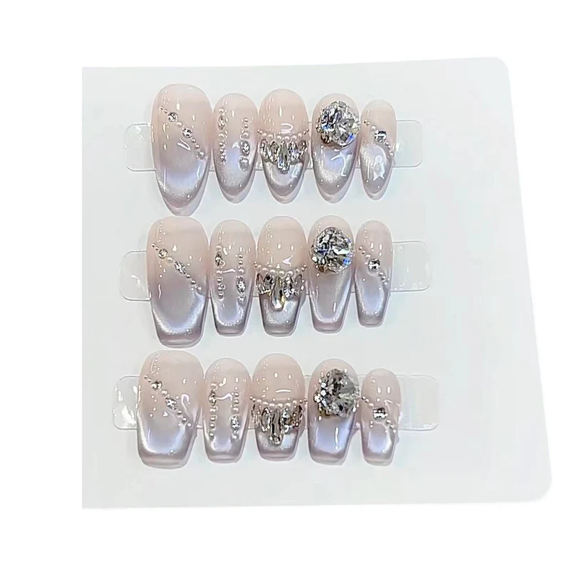 Premium Glossy Press-On Nail Art with Crystal Accents Stornfield