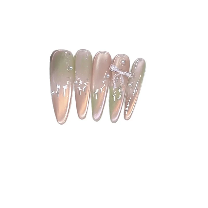 Premium Decorative Press-On Nail Set with Pearls and Bow Stornfield