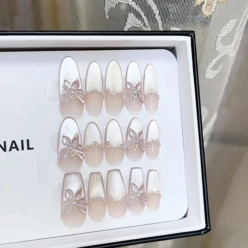 Premium Decorative Press-On Nail Set with Butterflies Stornfield
