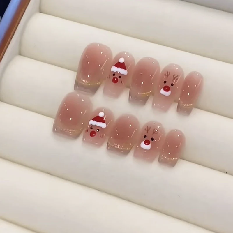 Festive Rudolph-Themed Press-On Nail Set Stornfield