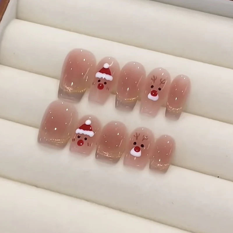Festive Rudolph-Themed Press-On Nail Set Stornfield