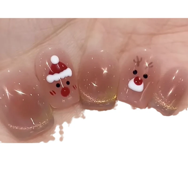Festive Rudolph-Themed Press-On Nail Set Stornfield