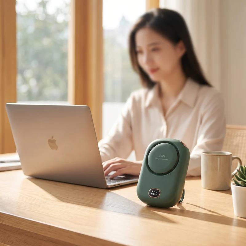 Tragbarer Halsventilator mit Display – USB-aufladbarer Mini-Ventilator mit 3 Geschwindigkeitsstufen und Trageband für Reisen & Outdoor